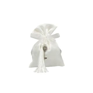 Sacchetto in raso bianco con chiavetta metallo