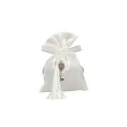 Sacchetto in raso bianco con chiavetta metallo