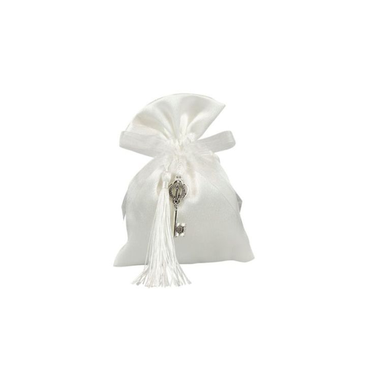 Sacchetto in raso bianco con chiavetta metallo