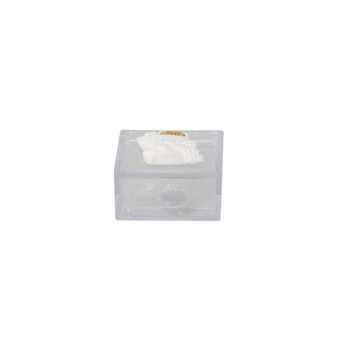 Scatolina in plastica trasparente c.m. 6x6x3 con applic.gessetto calic