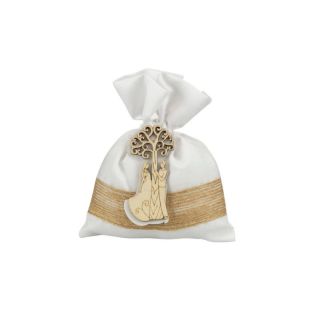 Sacchetto bianco con applicazione sposi legno & albero della vita