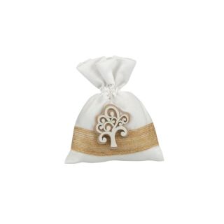 Sacchetto bianco con applicazione legno albero della vita