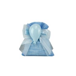 Sacchetto tipo lino celeste con magnete palloncino celeste
