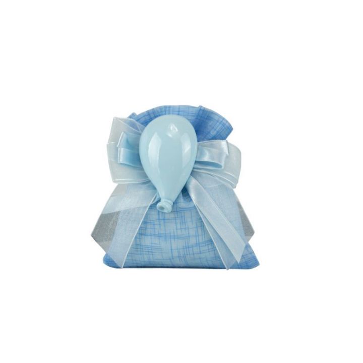 Sacchetto tipo lino celeste con magnete palloncino celeste