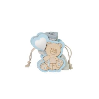 Scatolina in legno portaconfetti orso rosa con palloncino