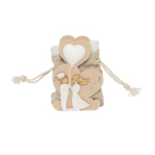 Scatolina in legno cuori sposi con gessetto cuore