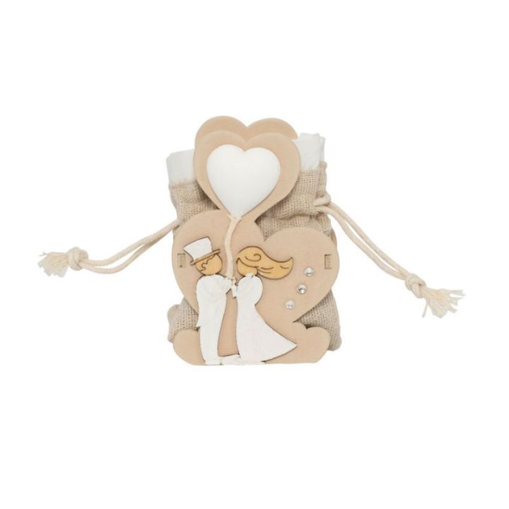 Scatolina in legno cuori sposi con gessetto cuore