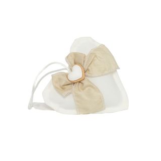 Cuscino cuore bianco con fiocchetto tortora e cuore gessetto bianco