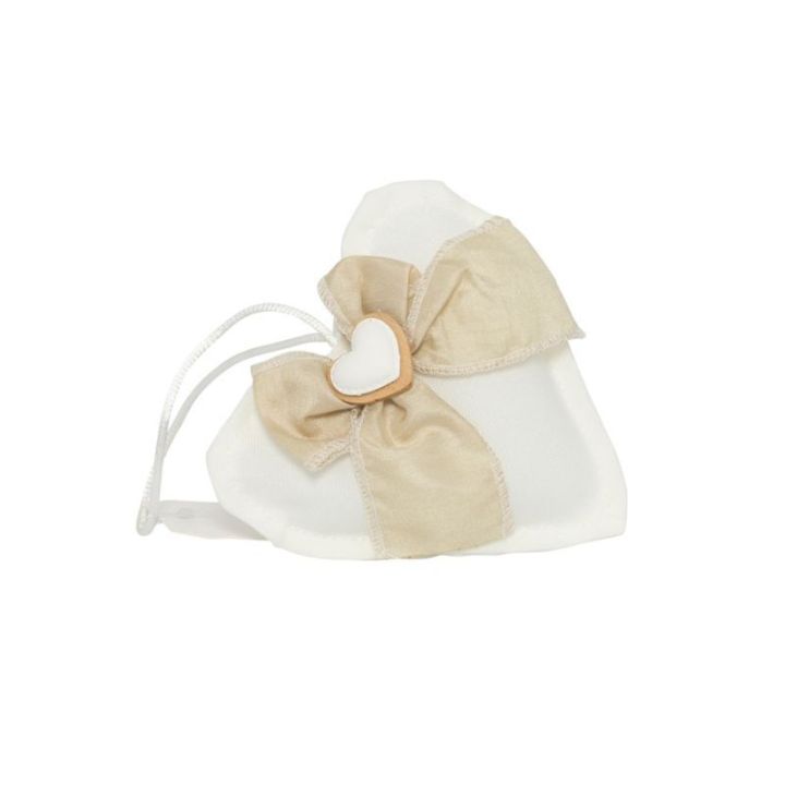 Cuscino cuore bianco con fiocchetto tortora e cuore gessetto bianco