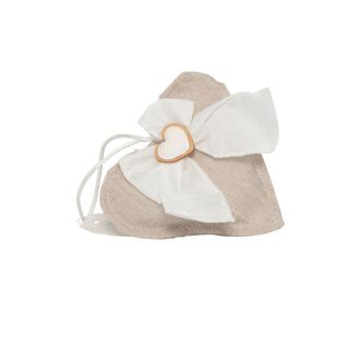 Cuscino cuore tortora con fiocchetto bianco e cuore gessetto bianco