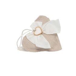 Cuscino cuore tortora con fiocchetto bianco e cuore gessetto bianco