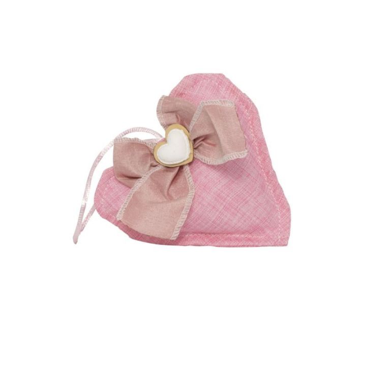 Cuscino cuore rosa con fiocco e gessetto bianco