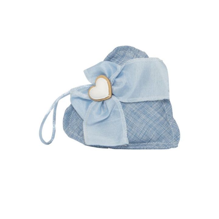 Cuscino cuore celeste con fiocco e gessetto bianco