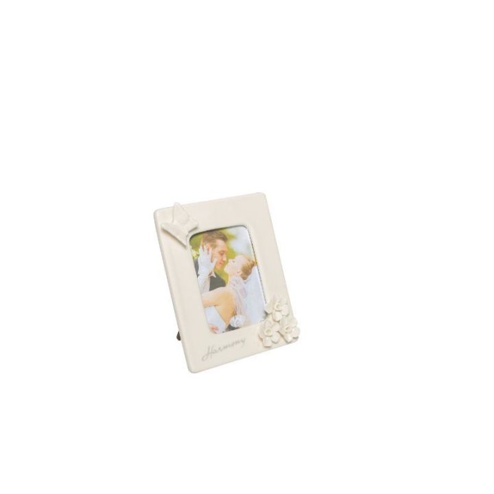 Portafoto in porcellana bianco con fiori e farfalla con box
