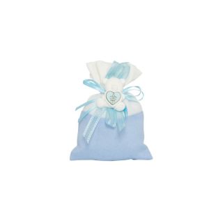 Sacchetto celeste/bianco con gessetto orso con biberon
