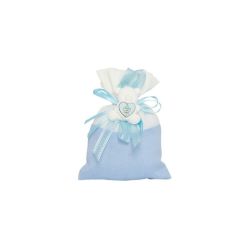 Sacchetto celeste/bianco con gessetto orso con biberon