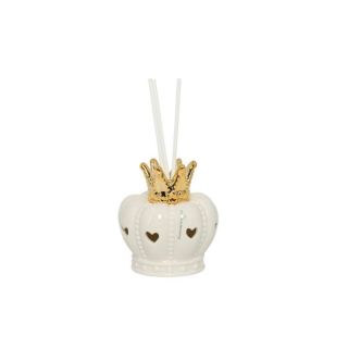 Profumatore corona porcellana bianca con corona oro con LED