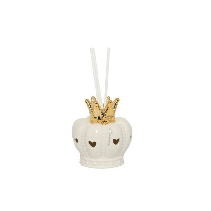 Profumatore corona porcellana bianca con corona oro con LED