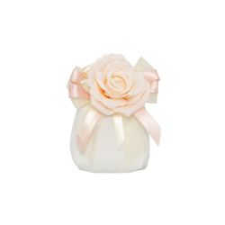 Sacchetto in cotone bianco con rosa tessuto colore pesca