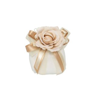 Sacchetto in cotone bianco con rosa tessuto colore tortora