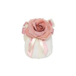 Sacchetto in cotone bianco con rosa tessuto colore rosa antico