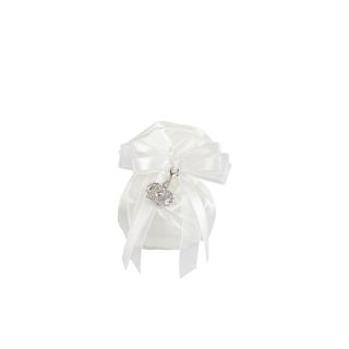 Sacchetto pochette raso bianco con charm corona strass