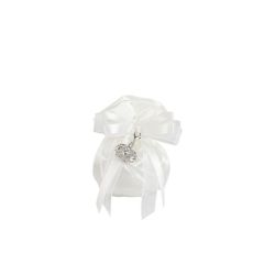 Sacchetto pochette raso bianco con charm corona strass