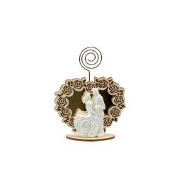 Clip portafoto segnaposto cuore legno a specchio con coppia gessetto