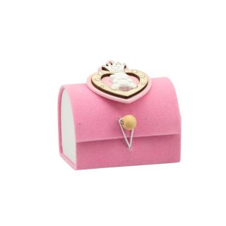 Scatolina scrigno in velluto rosa con corona legno e orsetto gessetto