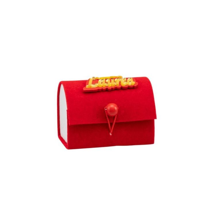 Scatolina scrigno laurea rossa in velluto con accessorio "laurea" legn