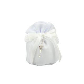 Sacchettone in cotone bianco base tonda con tiranti con charm chiavett