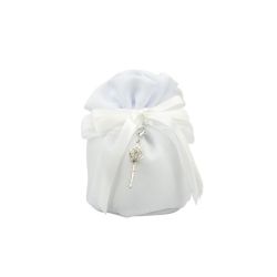 Sacchettone in cotone bianco base tonda con tiranti con charm chiavetta con corona