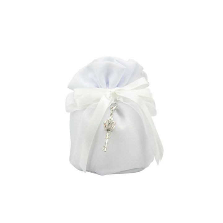 Sacchettone in cotone bianco base tonda con tiranti con charm chiavett