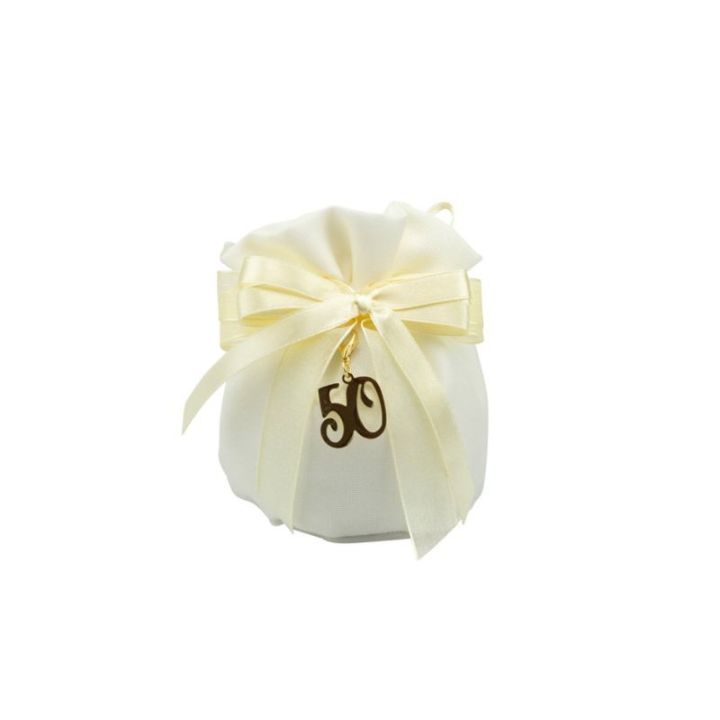 Sacchettone in cotone crema base tonda con tiranti con spilla