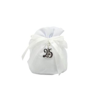 Sacchettone in cotone bianco base tonda con tiranti con spilla
