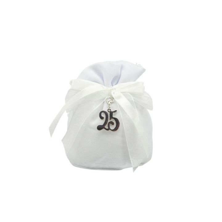 Sacchettone in cotone bianco base tonda con tiranti con spilla