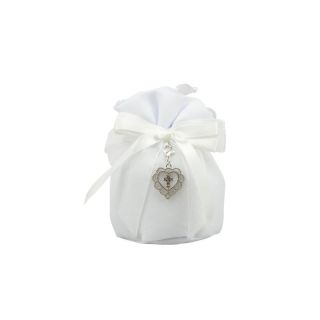 Sacchettone in cotone bianco base tonda con tiranti con charm cuore co