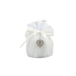 Sacchettone in cotone bianco base tonda con tiranti con charm cuore con croce strass