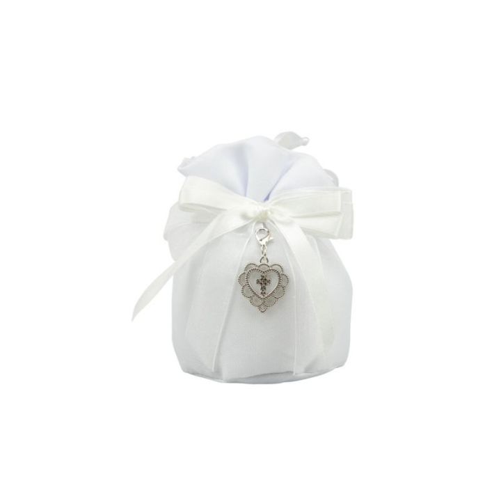 Sacchettone in cotone bianco base tonda con tiranti con charm cuore co