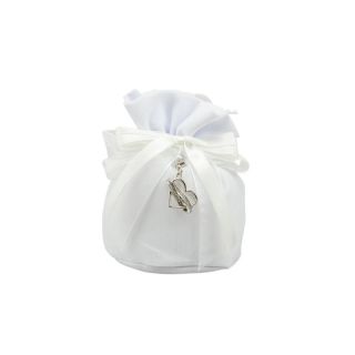 Sacchettone in cotone bianco base tonda con tiranti con charm cuori in