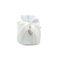 Sacchettone in cotone bianco base tonda con tiranti con charm cuori infinito strass