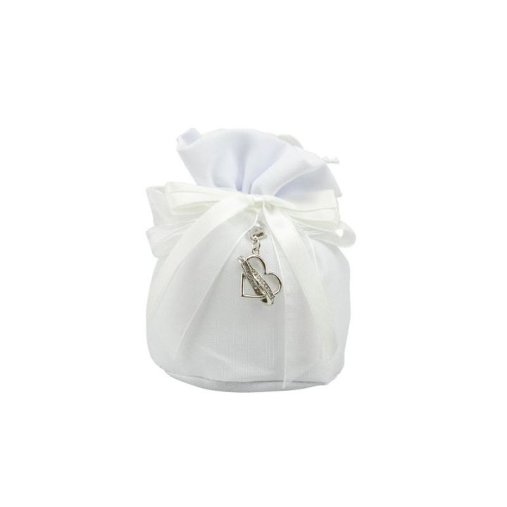 Sacchettone in cotone bianco base tonda con tiranti con charm cuori in