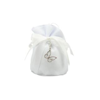 Sacchettone in cotone bianco base tonda con tiranti con charm farfalla