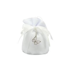 Sacchettone in cotone bianco base tonda con tiranti con charm farfalla