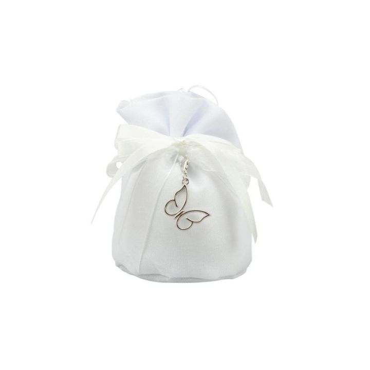Sacchettone in cotone bianco base tonda con tiranti con charm farfalla