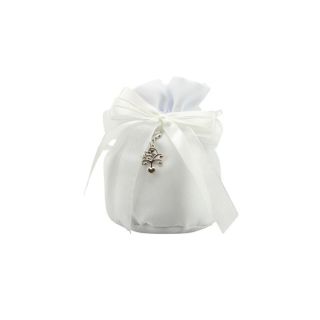 Sacchettone in cotone bianco base tonda con tiranti con charm albero d