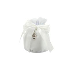 Sacchettone in cotone bianco base tonda con tiranti con charm albero della vita