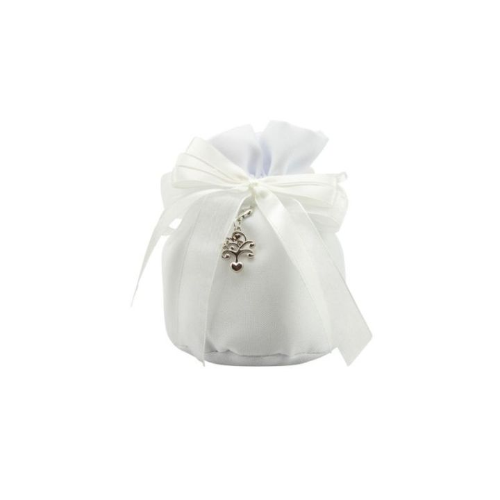 Sacchettone in cotone bianco base tonda con tiranti con charm albero d