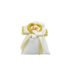 Magnete in resina nuvola con cuore sacra famiglia glitter oro