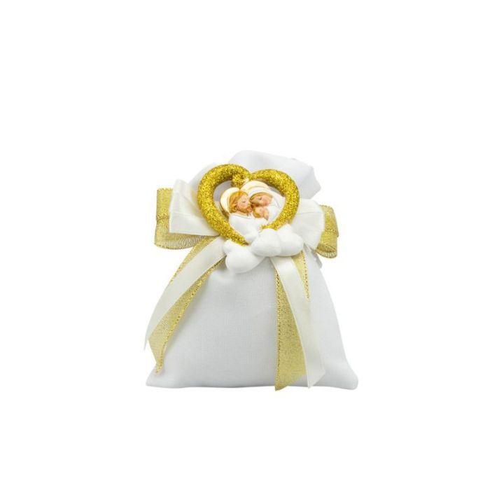 Magnete in resina nuvola con cuore sacra famiglia glitter oro